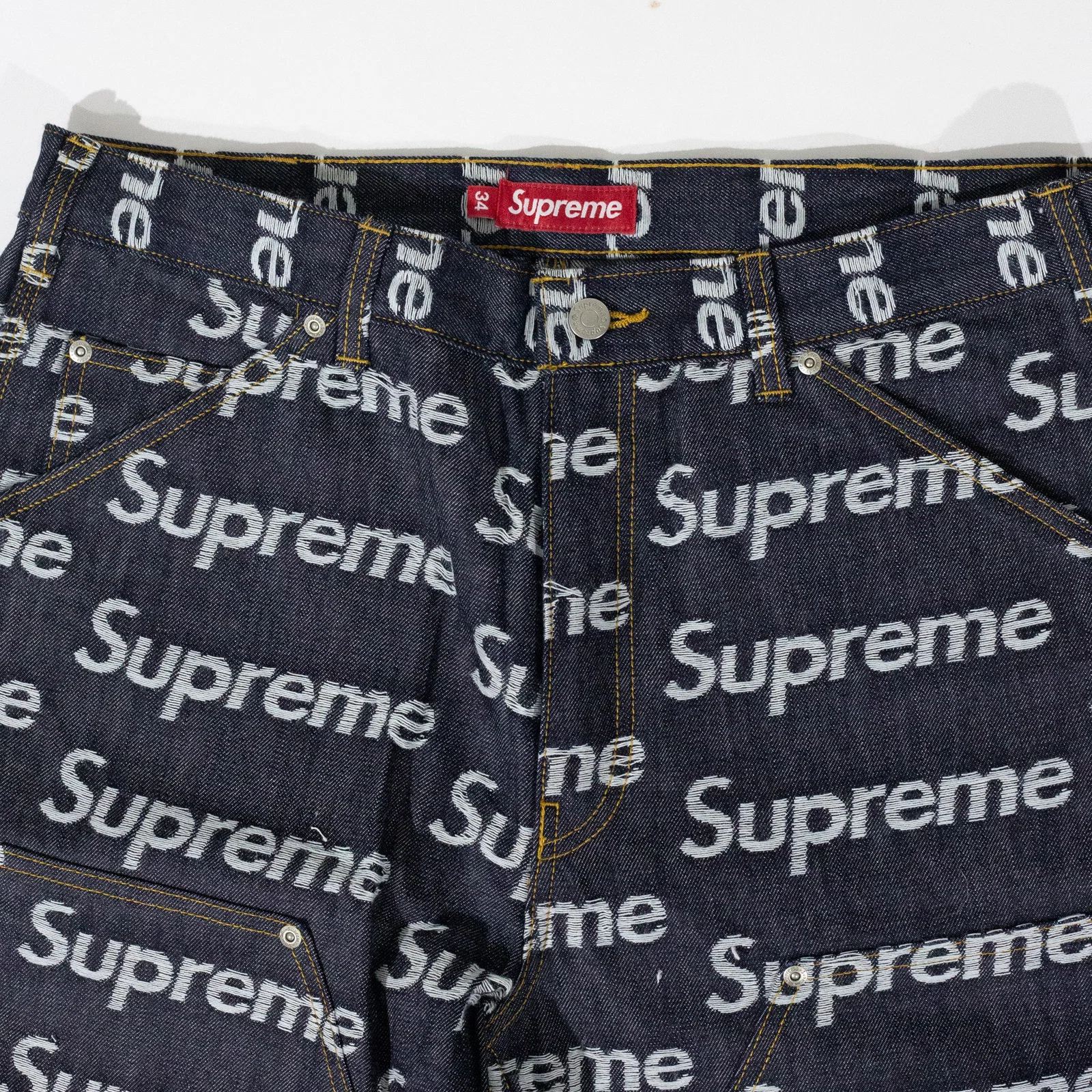 Calça Supreme jeans Jacquard Logos Double Azul — foto 5