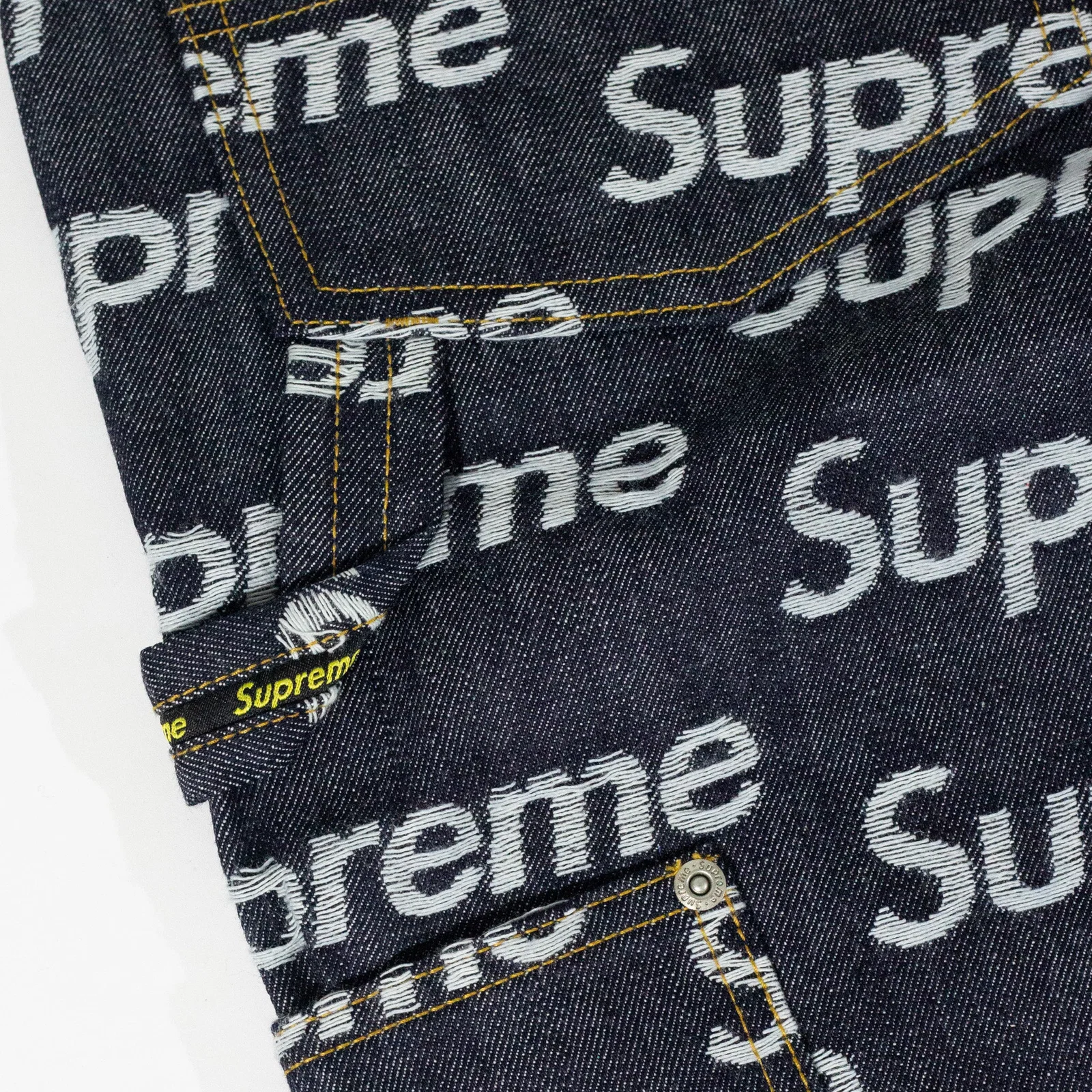 Calça Supreme jeans Jacquard Logos Double Azul — foto 8