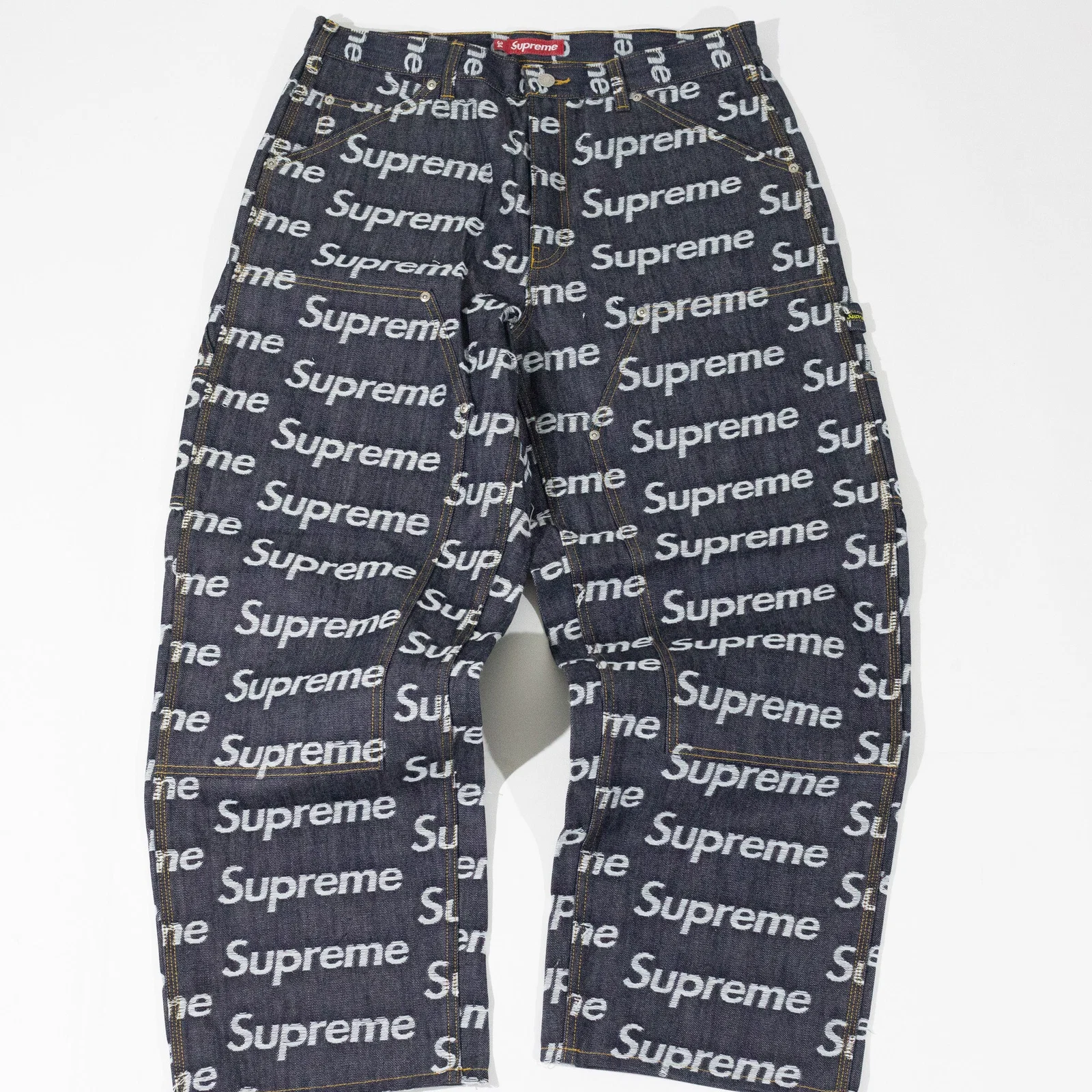 Calça Supreme jeans Jacquard Logos Double Azul