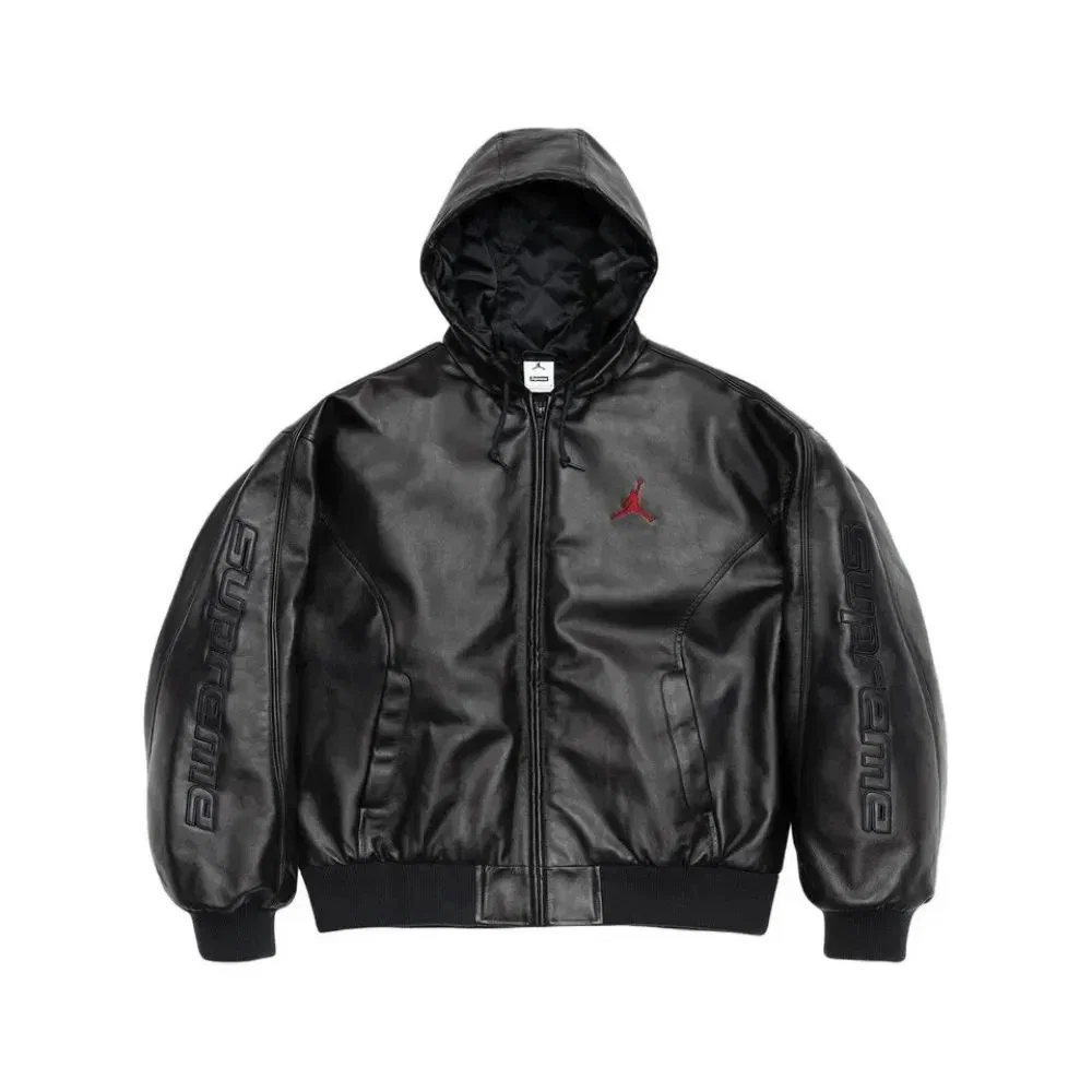 Air Jordan x Supreme Jaqueta Hooded Leather Black SS26-W15