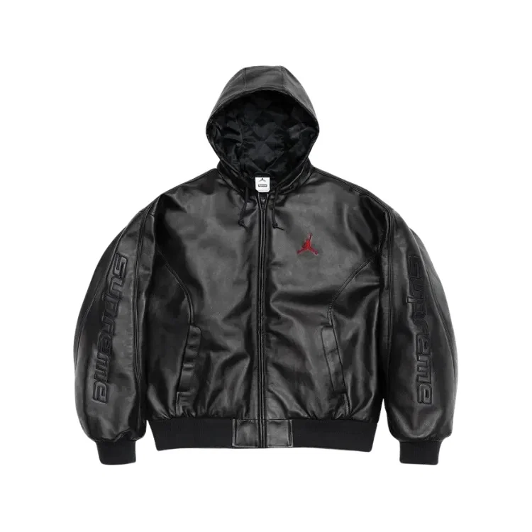Air Jordan x Supreme Jaqueta Hooded Leather Black SS26-W15 — foto 3