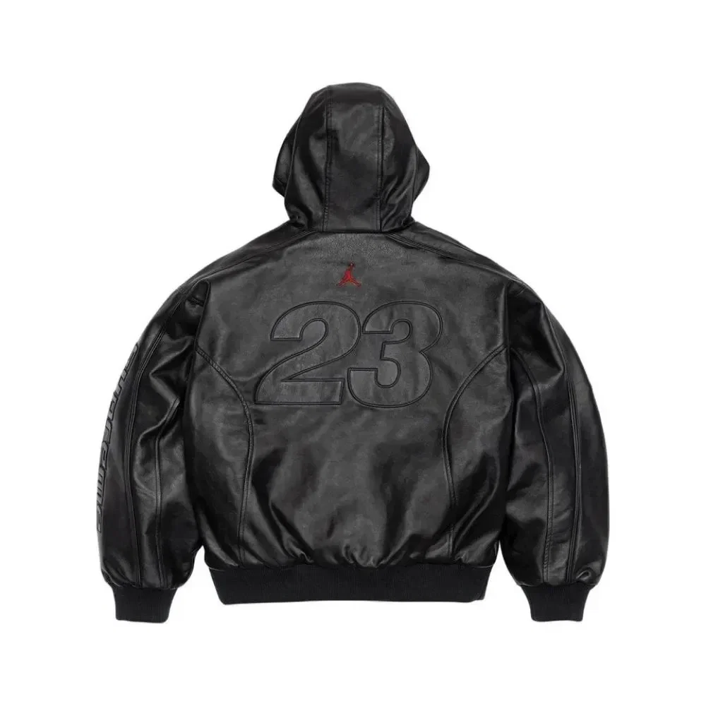 Air Jordan x Supreme Jaqueta Hooded Leather Black SS26-W15 — foto 2