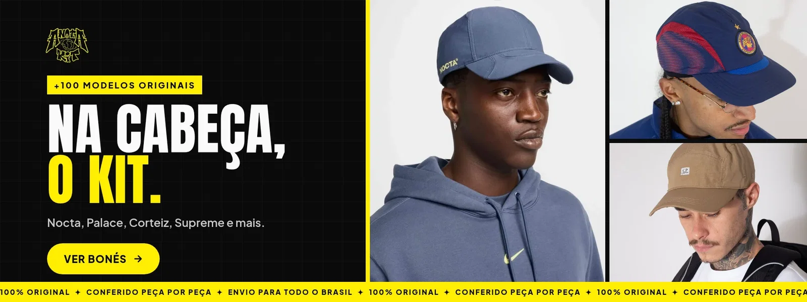 Na cabeça, o kit: mais de 100 modelos de bonés originais