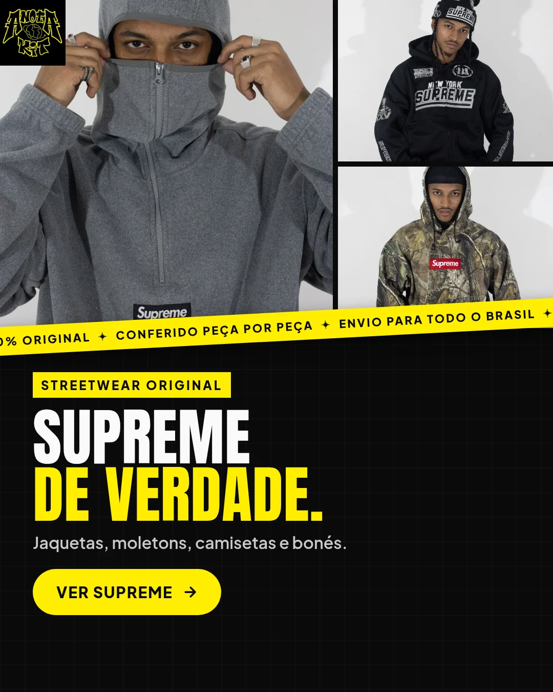 Supreme de verdade: jaquetas, moletons, camisetas e bonés Supreme originais