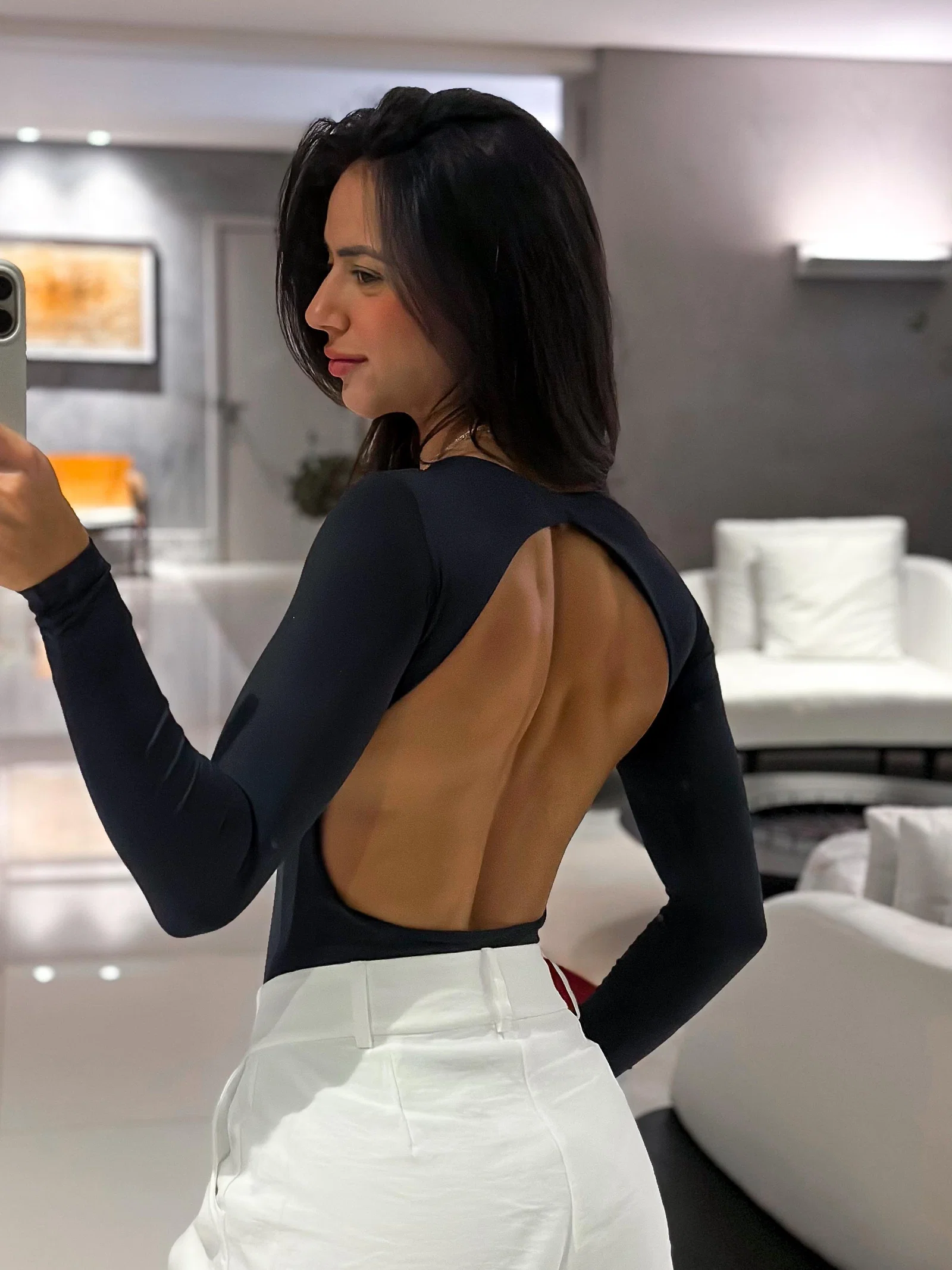 Body preto de manga longa com costas totalmente abertas — foto 6