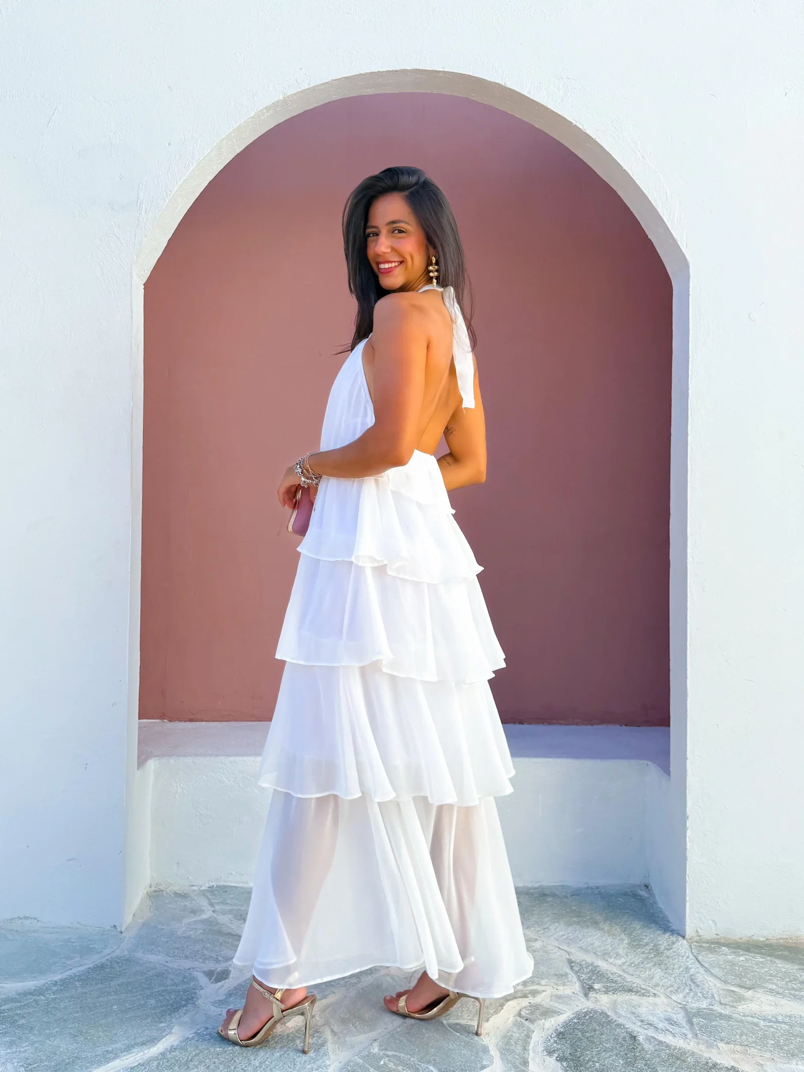 Vestido Longo em Camadas