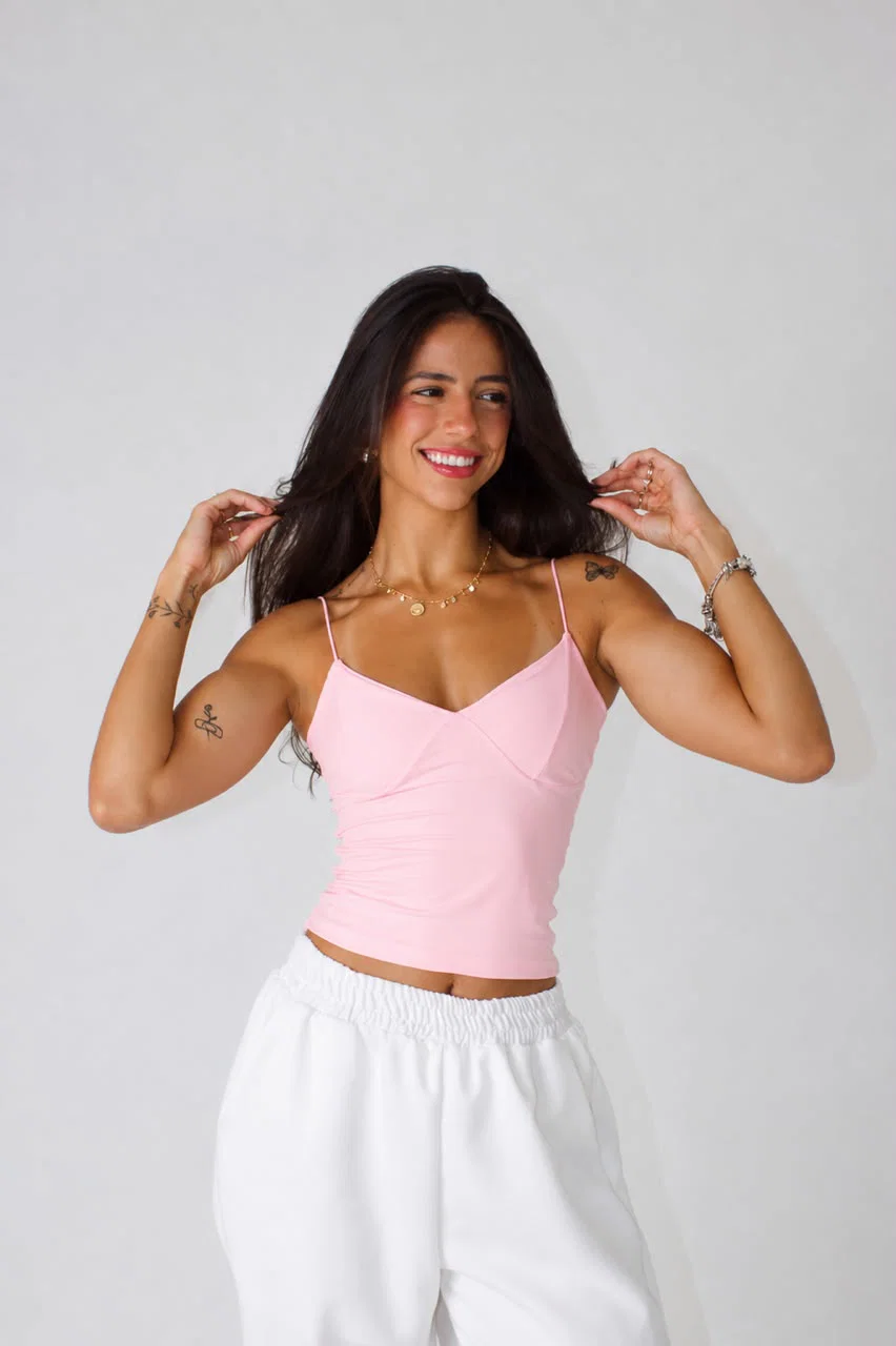Blusa Alcinha Decote em V · Rosa Bebê