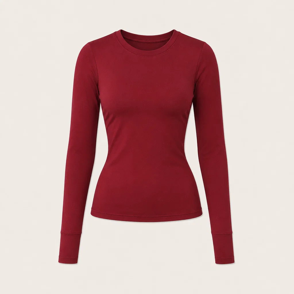 Blusa manga longa em poliamida com gola redonda e punho com dedal. — foto 3
