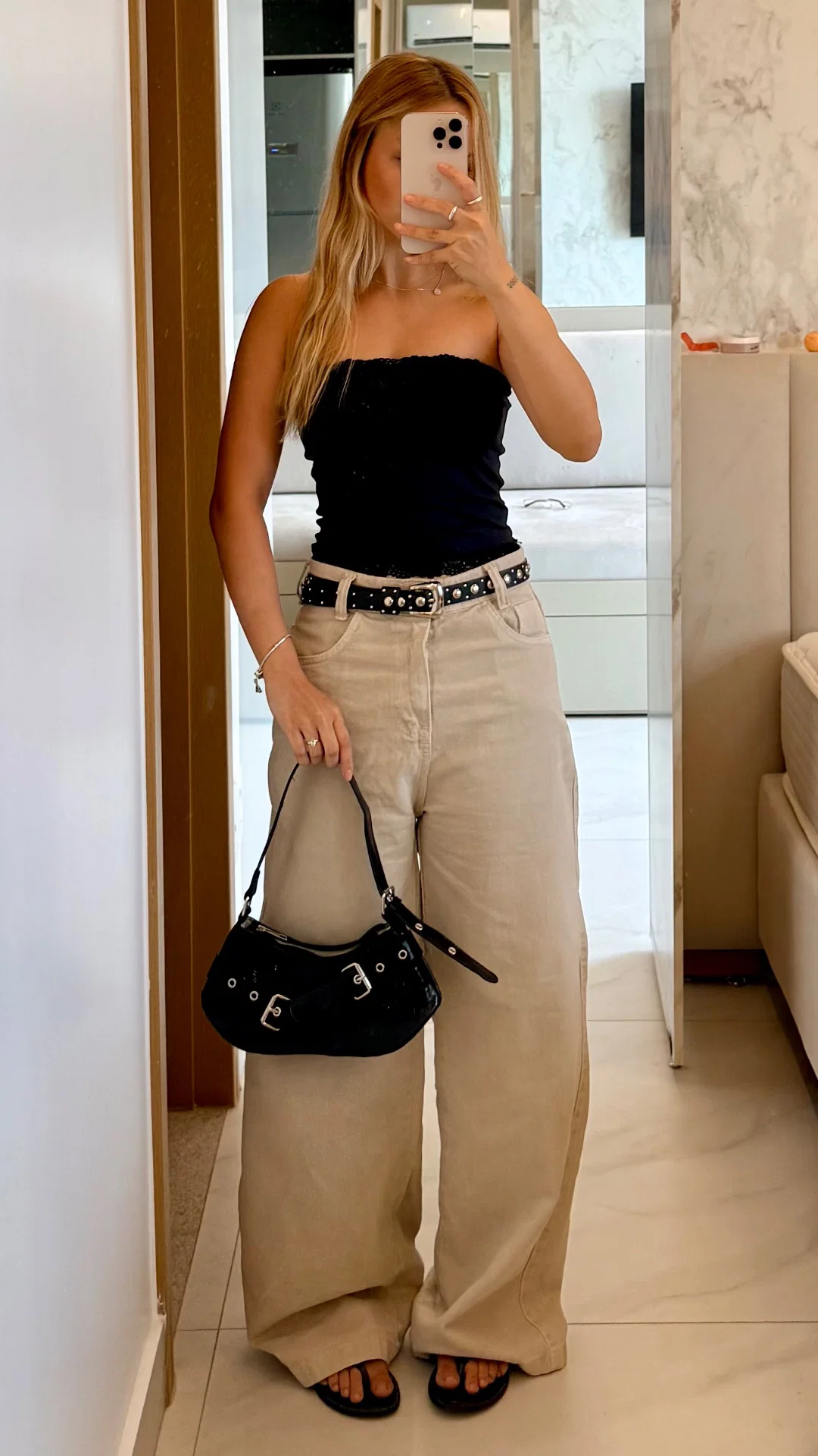 Calça Jeans Wide Leg Bege