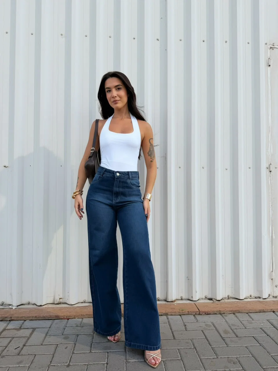 Calça jeans pantalona grafite